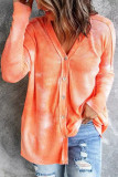 Orange Tie Dye Waffle Knit Button Front Cardigan