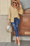 Khaki Billowy Sleeves Pocketed Shirt