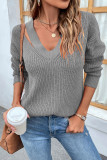Plain Slope V Neck Pullover Sweaters