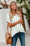 Green Striped Short Sleeve Buttoned Pocket Shirt