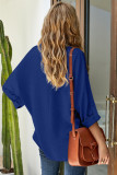 Royal Blue V Neck 3/4 Sleeve High Low Hem Shirt