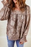 Khaki Square Neck Floral Textured Blouse