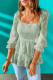 Green Square Neck Smocked Puff Sleeve Blouse