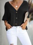 Black Soak It Up Cotton Button Down Blouse