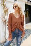 Waffle Knit Drawstring Ruched Long Sleeves Crop Top