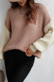 Color Block Plain Loose Pullover Sweaters