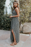 Pocketed Printed Halter Backless Maxi Dress
