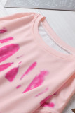 Pink Tie-dyed Print Long Sleeve Sweatshirt