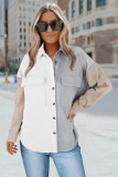 White Color Block Button Shirt with Pocket