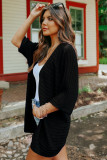 Black Ribbed Open Front Knit Cardigan