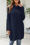 Crochet Knit High Neck Split Long Length Sweaters