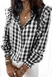 Black Plaid Print Ruffled Buttoned Shirt