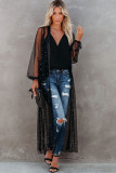 Black Sheer Embellished Tulle Duster Kimono