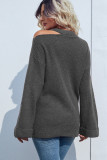 Solid Color Cold Shoulder Long Sleeve Sweater
