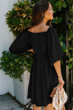 Black Square Neck Puff Sleeve Babydoll Mini Dress