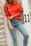 Leopard Patckwork Sleeve Pullover Sweater