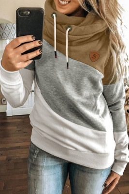 Multicolor Colorblock Cowl Neck Pullover Hoodie