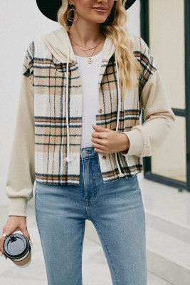 Drawstring Hooded Button UP Plaid Coat Annishe Boutique Wholesale