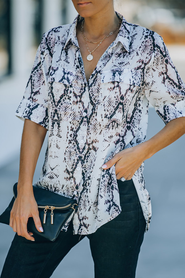 Gray Snake Print Short Sleeve Shirt