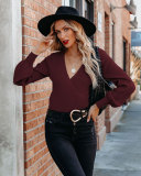 Plain Surplice V Neck Knit Sweaters