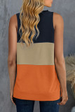 Orange Color Block Crew Neck Tank Top