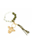 Multicolor Beads Bracelet PU Leather Cow Tassels Keyring MOQ 3pcs