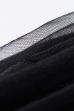 Black High Neck Sleeveless Crochet Lace Mesh Lined Evening Dress