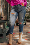 Blue Plus Size Distressed Ankle Length Skinny Jeans