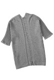 Grey Ribbed Open Front Knit Cardigan