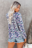 Blue Vintage Print Split Neck Blouse