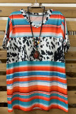 Cow Print Patchwork V Neck Short Sleeve Tops Unishe Wholesale