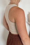Khaki Solid Color Buttons Ribbed Cropped Tank Top
