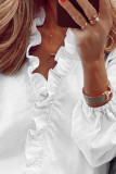 White Long Sleeve Ruffles Casual Blouse