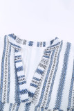 Sky Blue Geometric Print V neck Ruffle Swing Mini Dress
