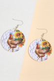 Rooster Sunflower Print Round PU Earrings MOQ 5pcs