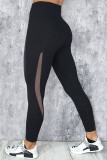 Black Mesh Side Splicing High Waist Yoga Sports Leggings with Phone Pocket