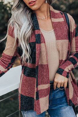 Draped Open Front Plaid Cardigan