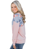 Floral Splice Pink Kangaroo Pocket Zip Collar Sweatshirt
