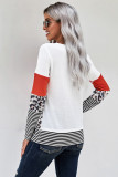 Stylish Leopard Splicing Stripes Top