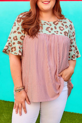 Leopard Striped Print Plus Size Top