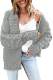 Gray Open Front Chunky Knit Cardigan