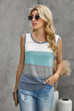 Sky Blue Color Block Knitted Tank Top