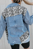 Sky Blue Leopard Contrast Splice Denim Jacket