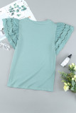Green Hollow Out Ruffle Sleeve T-shirt