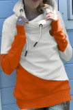 Orange Colorblock Cowl Neck Pullover Hoodie