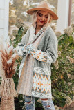 Green Aztec Print Open Front Knitted Cardigan