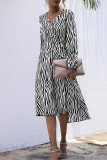 Surplice V Neck Zebra Print Midi Dress