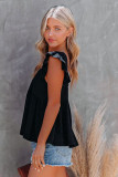 Black Flutter Shoulder Babydoll Top