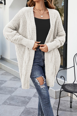 Cable Knit Front Open Cardigan