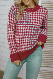 Houndstooth Plaid Contrast Color Pullover Sweaters